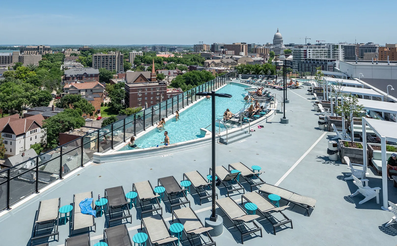 aerial view of an outdoor swimming pool